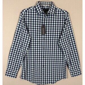 NWT Mizzen Main Leeward Shirt Mens S Trim Fit Blue Check Plaid Performance